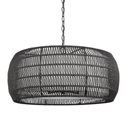 Everly 6 Light Chandelier in Matte Black with Modern Black Rattan Shade - - Golden Lighting