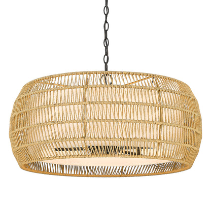 Everly 6 Light Chandelier in Matte Black with Natural Rattan Shade - - Golden Lighting