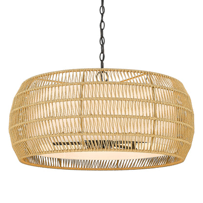 Golden Lighting Everly 6-light Chandelier in Matte Black and Natural Rattan shade