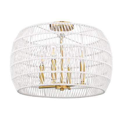 Ellie 6 Light Semi-Flush in Modern Brushed Gold with Bleached White Raphia Rope Shade - - Golden Lighting