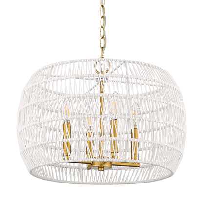 Ellie 4 Light Chandelier in Modern Brushed Gold with Bleached White Raphia Rope Shade - - Golden Lighting