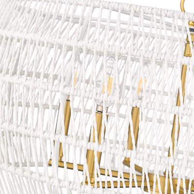 Ellie 6-light Chandelier in Modern Brushed Gold, shade and glass close-up - Golden Lighting
