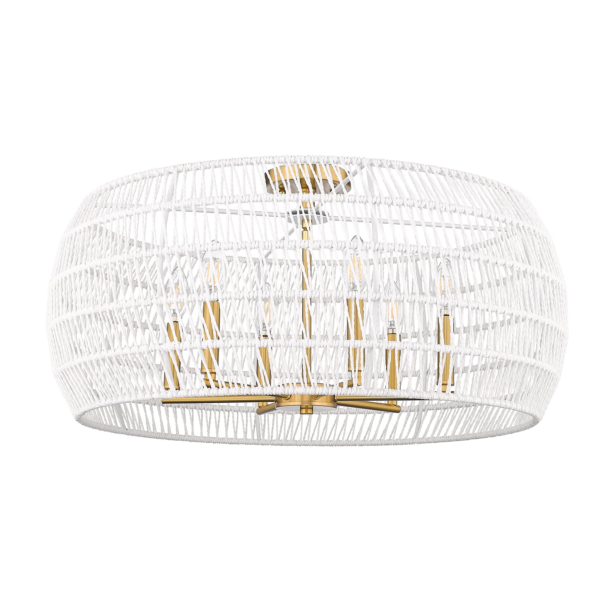 Ellie 4 Light Semi-Flush in Modern Brushed Gold with Bleached White Raphia Rope Shade - - Golden Lighting