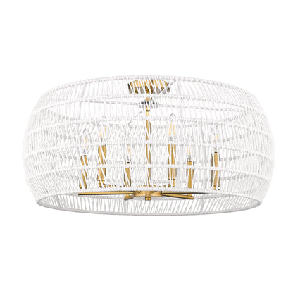 Ellie 4 Light Semi-Flush in Modern Brushed Gold with Bleached White Raphia Rope Shade - - Golden Lighting