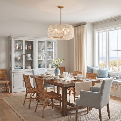 Ellie 6-light Semi-Flush Mount in Modern Brushed Gold, AI-visualized room scene - Golden Lighting