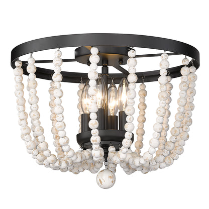 Tabitha Flush Mount in Matte Black with Chippy Wood Beads - - Golden Lighting