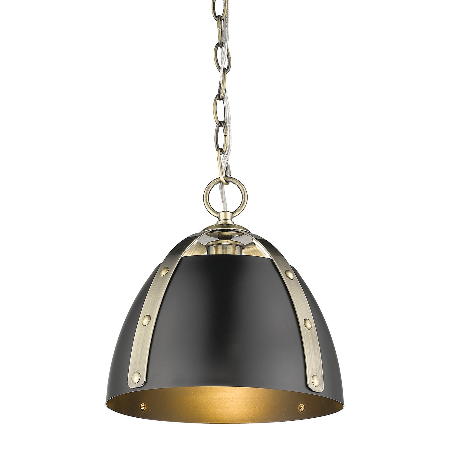 Aldrich AB Small Pendant in Aged Brass with Matte Black Shade - - Golden Lighting