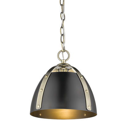 Aldrich AB Small Pendant in Aged Brass with Matte Black Shade - - Golden Lighting