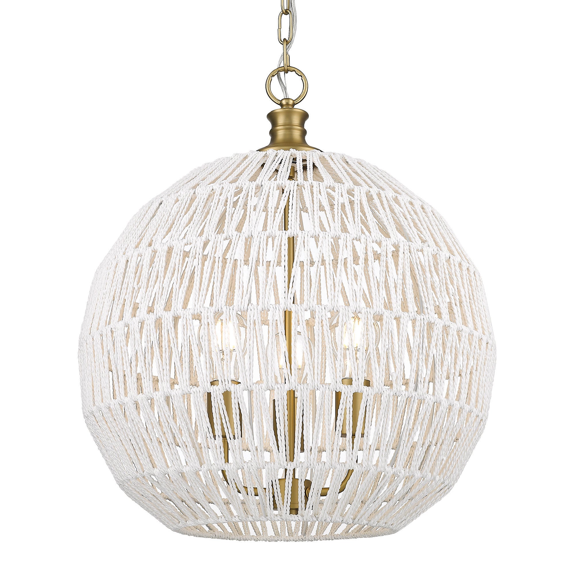 Florence 5-Light Pendant in Brushed Champagne Bronze and Bleached White Raphia Rope Shade - - Golden Lighting