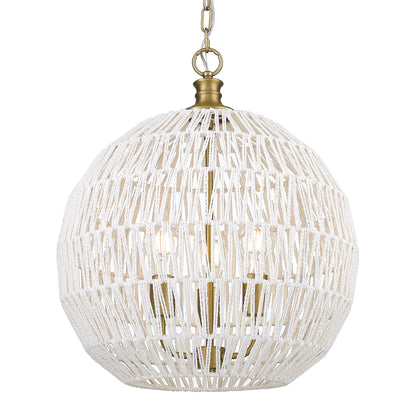 Florence 5-Light Pendant in Brushed Champagne Bronze and Bleached White Raphia Rope Shade - - Golden Lighting