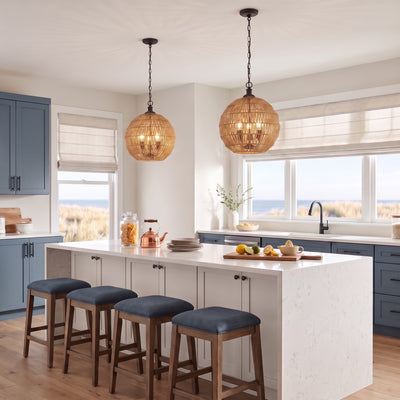 Florence 3-light Pendant in Matte Black, AI-visualized kitchen scene - Golden Lighting