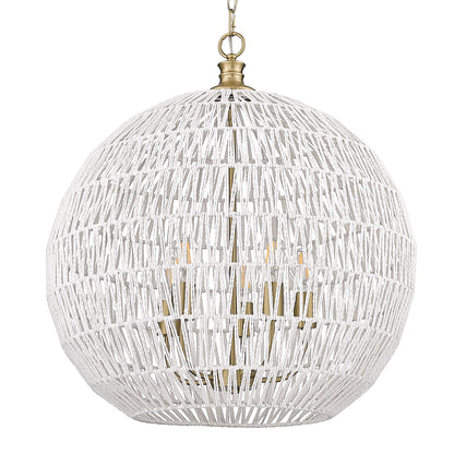 Florence 5 Light Pendant - Brushed Champagne Bronze / Bleached White Raphia Rope - Golden Lighting