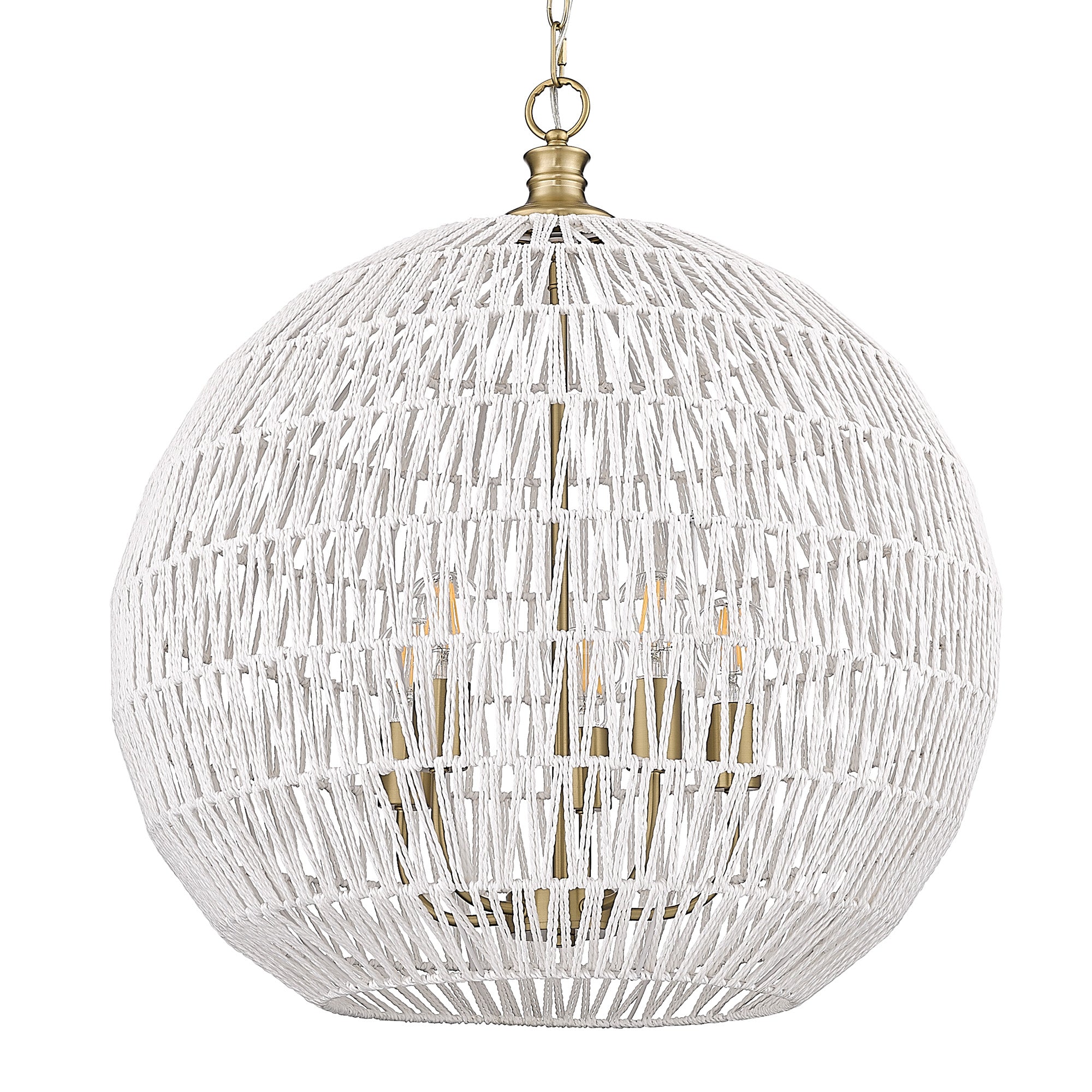 Florence BCB 5 Light Pendant in Brushed Champagne Bronze with Bleached White Raphia Rope Shade - - Golden Lighting