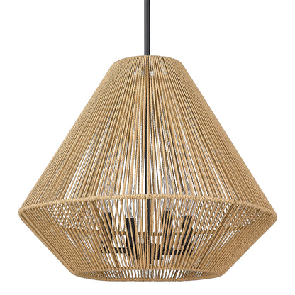 Golden Lighting Valentina 4-light Pendant in Matte Black and Natural Raphia Rope shade - - Golden Lighting