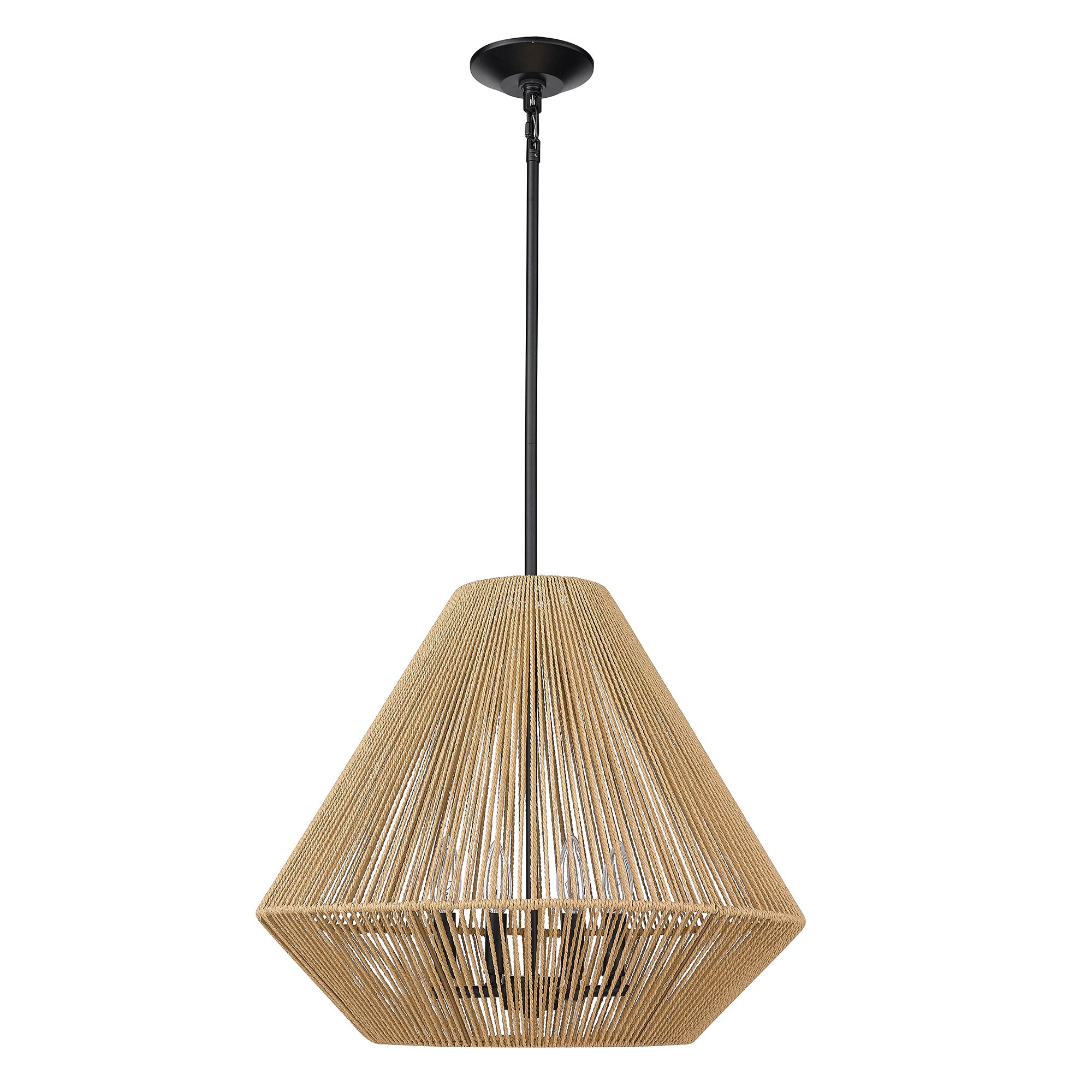 Golden Lighting Valentina 4-light Pendant in Matte Black and Natural Raphia Rope shade - - Golden Lighting