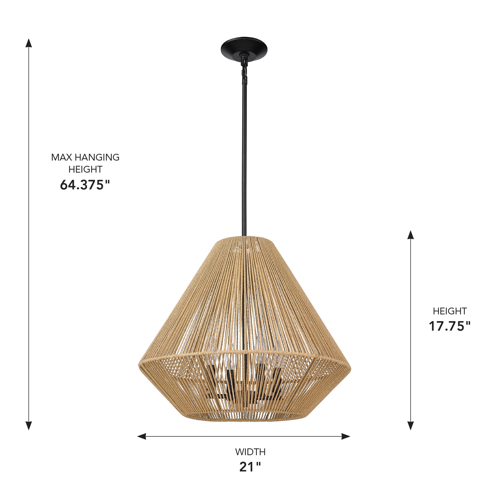 Golden Lighting Valentina 4-light Pendant in Matte Black and Natural Raphia Rope shade - - Golden Lighting