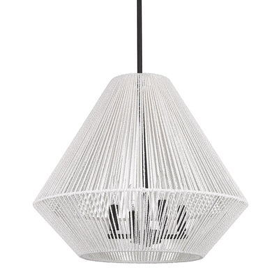 Golden Lighting Valentina 4-light Pendant in Matte Black and Bleached White Raphia Rope shade - - Golden Lighting