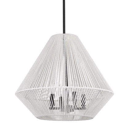 Golden Lighting Valentina 4-light Pendant in Matte Black and Bleached White Raphia Rope shade - - Golden Lighting
