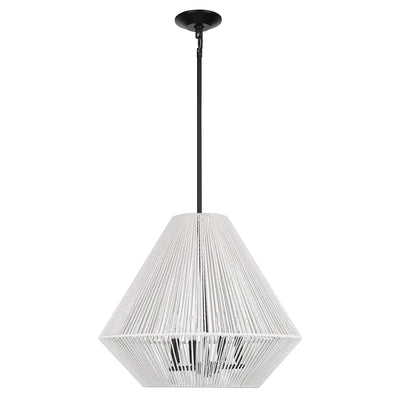 Golden Lighting Valentina 4-light Pendant in Matte Black and Bleached White Raphia Rope shade - - Golden Lighting