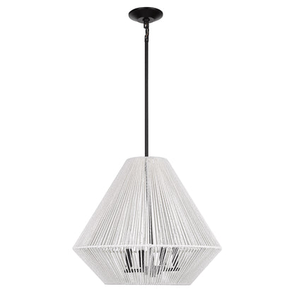Golden Lighting Valentina 4-light Pendant in Matte Black and Bleached White Raphia Rope shade - - Golden Lighting