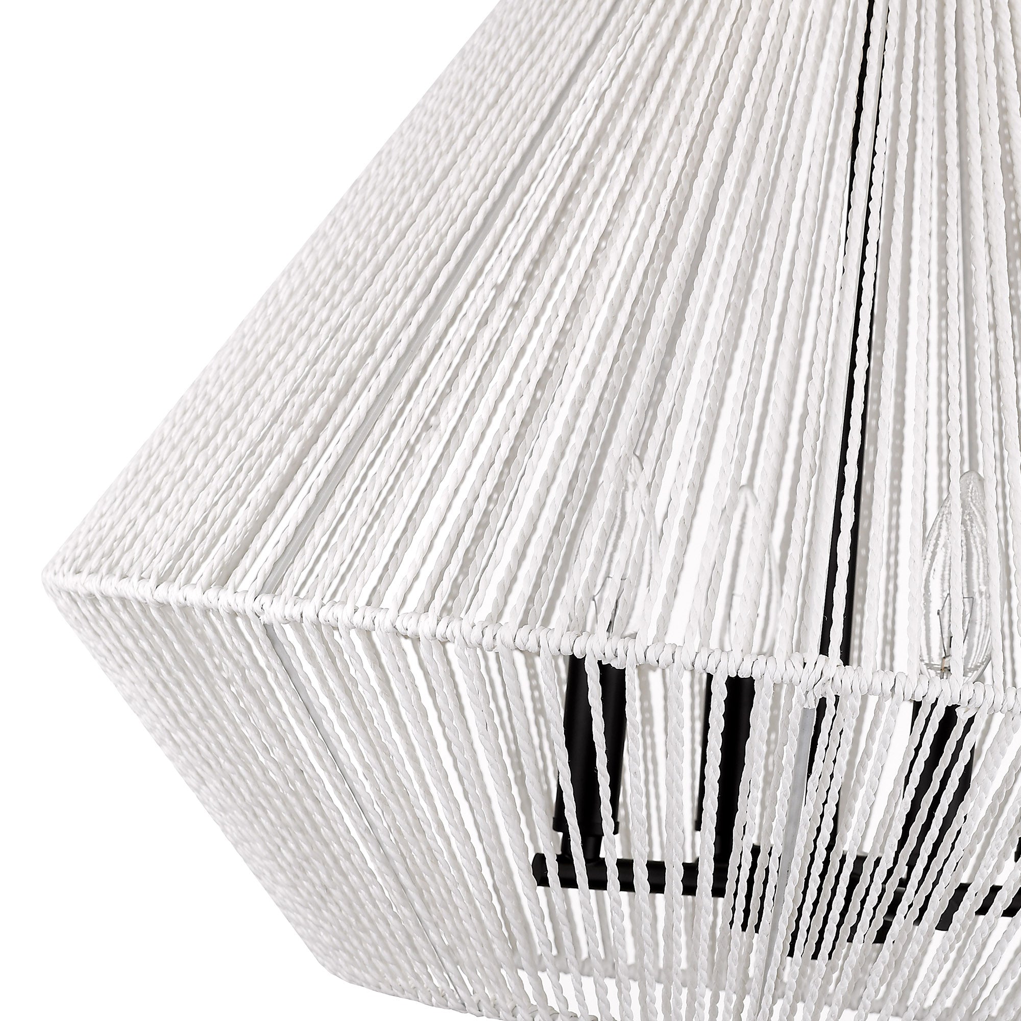 Golden Lighting Valentina 4-light Pendant in Matte Black and Bleached White Raphia Rope shade - - Golden Lighting