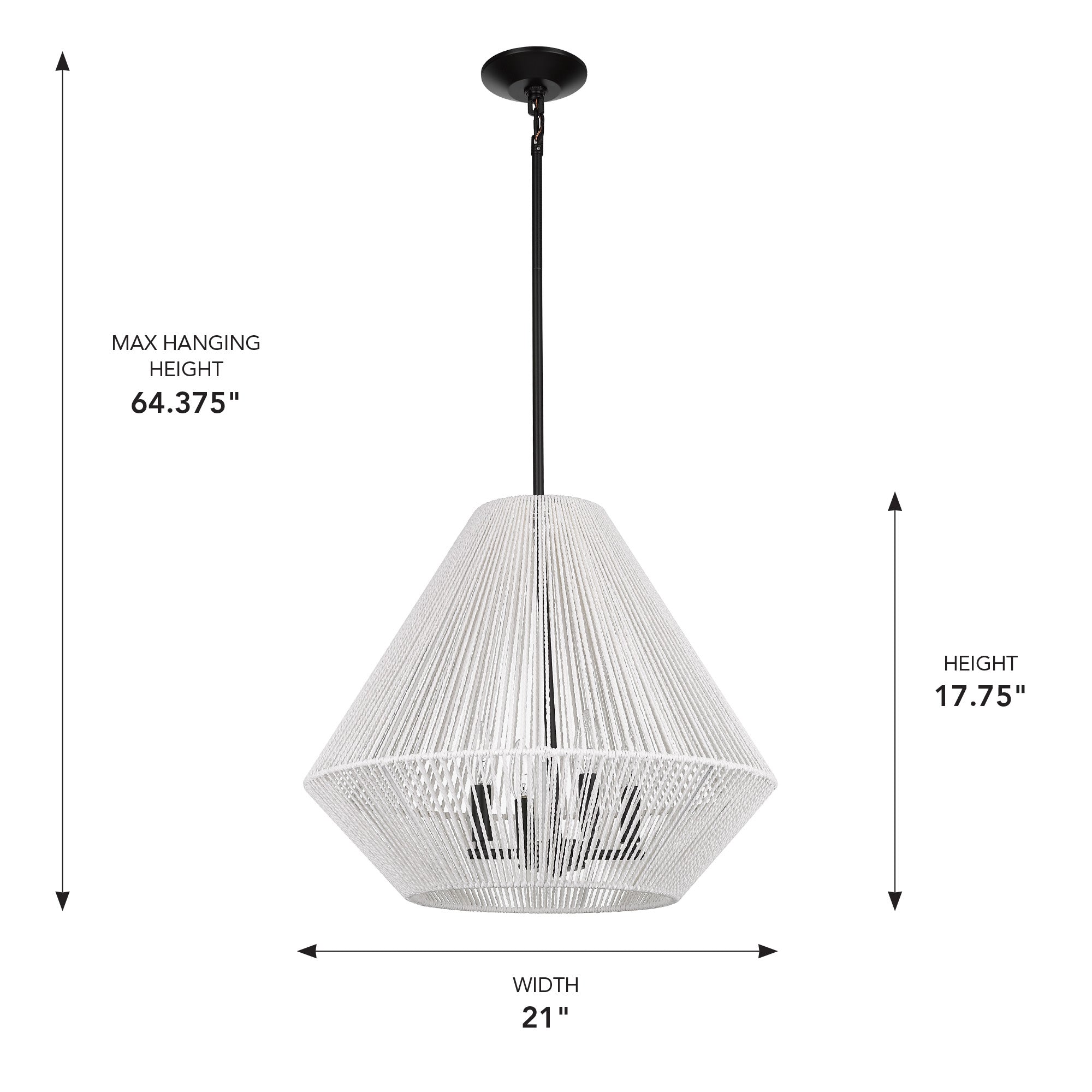 Golden Lighting Valentina 4-light Pendant in Matte Black and Bleached White Raphia Rope shade - - Golden Lighting