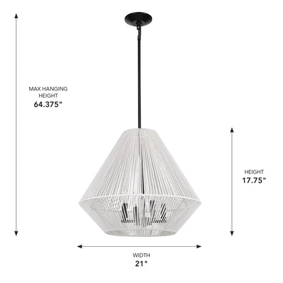 Golden Lighting Valentina 4-light Pendant in Matte Black and Bleached White Raphia Rope shade - - Golden Lighting