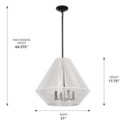 Golden Lighting Valentina 4-light Pendant in Matte Black and Bleached White Raphia Rope shade - - Golden Lighting