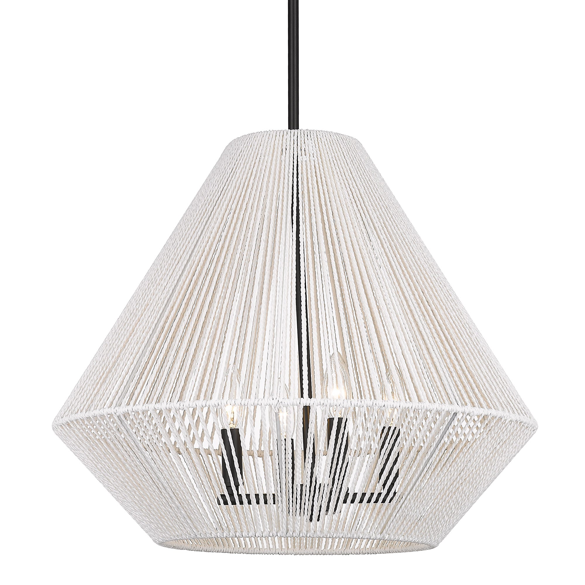 Valentina 4 Light Pendant in Matte Black - Matte Black / Bleached White Raphia Rope / White - Golden Lighting