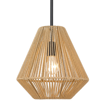 Valentina Medium Pendant in Matte Black - Matte Black / Natural Raphia Rope / Beige - Golden Lighting