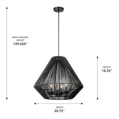 Golden Lighting Valentina 3-light Outdoor Pendant in Natural Black - - Golden Lighting