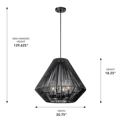 Golden Lighting Valentina 3-light Outdoor Pendant in Natural Black - - Golden Lighting