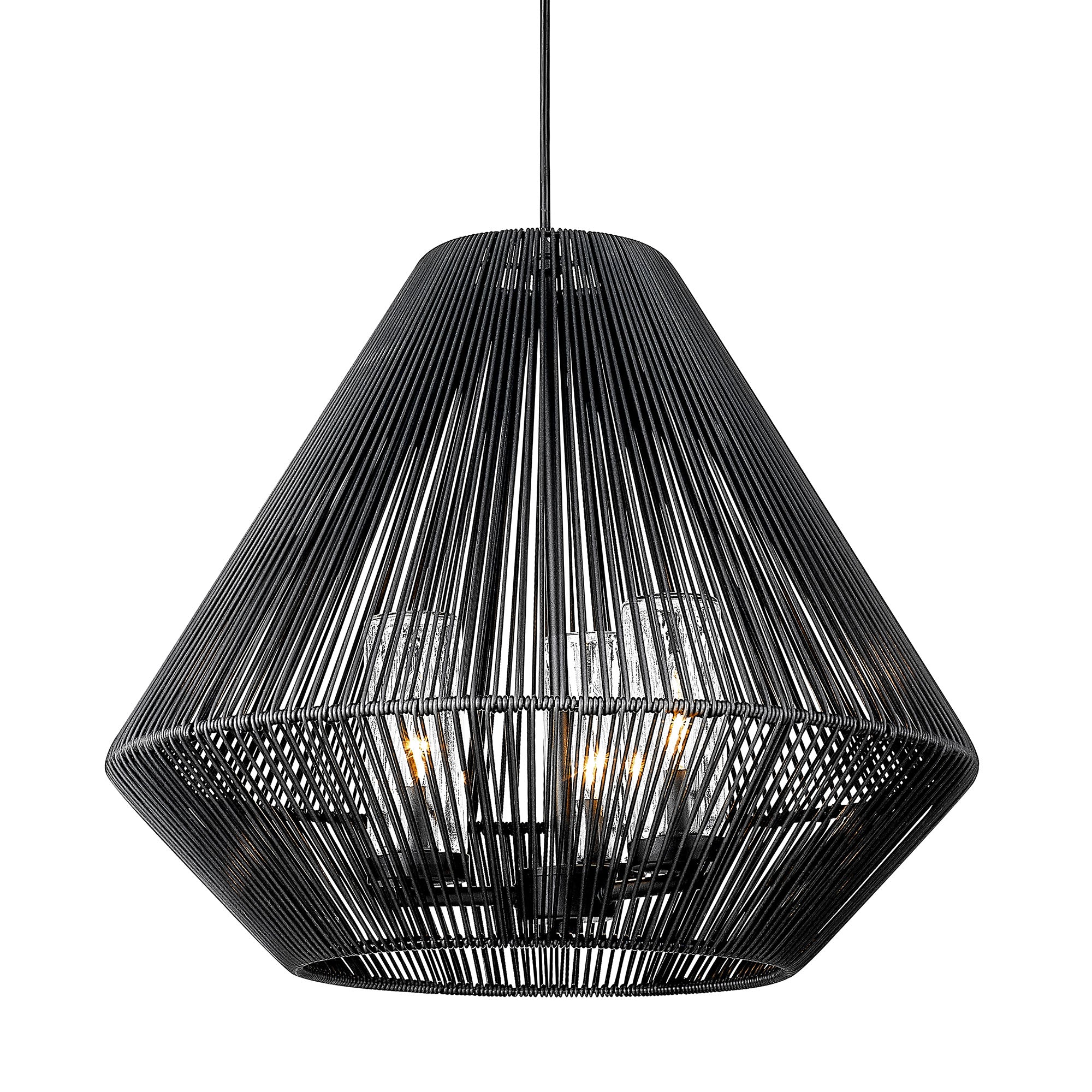 Valentina 3 Light Pendant - Outdoor in Natural Black with Matte Black Wicker Shade - - Golden Lighting