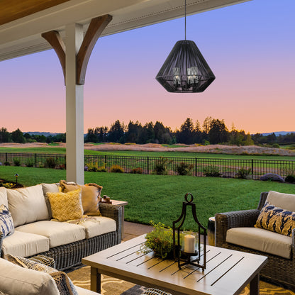 Valentina 3 Light Pendant - Outdoor in Natural Black with Matte Black Wicker Shade - Default Title - Golden Lighting