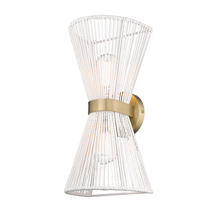 Avon 2 Light Wall Sconce - Brushed Champagne Bronze / Bleached White Raphia Rope - Golden Lighting