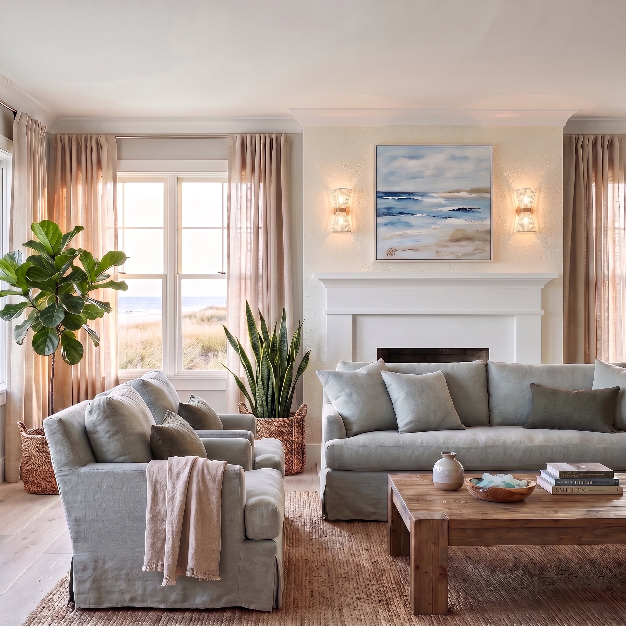 Avon 2-light Wall Sconce in Brushed Champagne Brass, AI-visualized living room scene - Golden Lighting