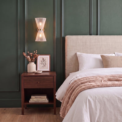 Avon 2-light Wall Sconce in Brushed Champagne Brass, AI-visualized bedroom scene - Golden Lighting