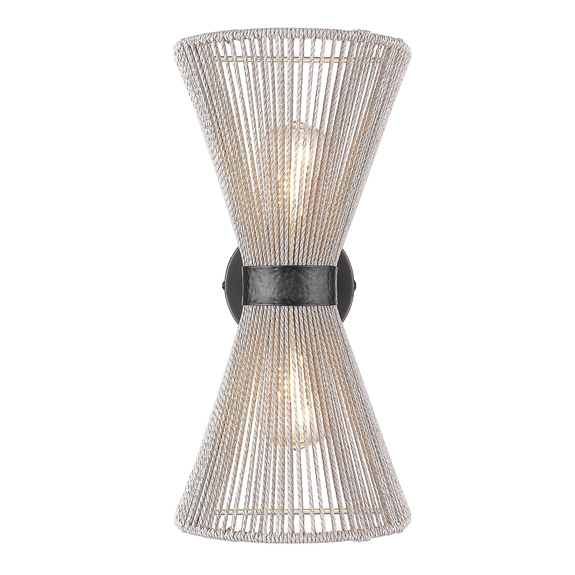Avon 2-Light Wall Sconce in Matte Black with Bleached Raphia Rope - Default Title - Golden Lighting