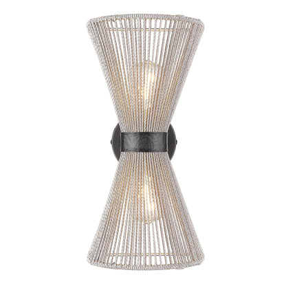 Avon 2-Light Wall Sconce in Matte Black with Bleached Raphia Rope - Default Title - Golden Lighting