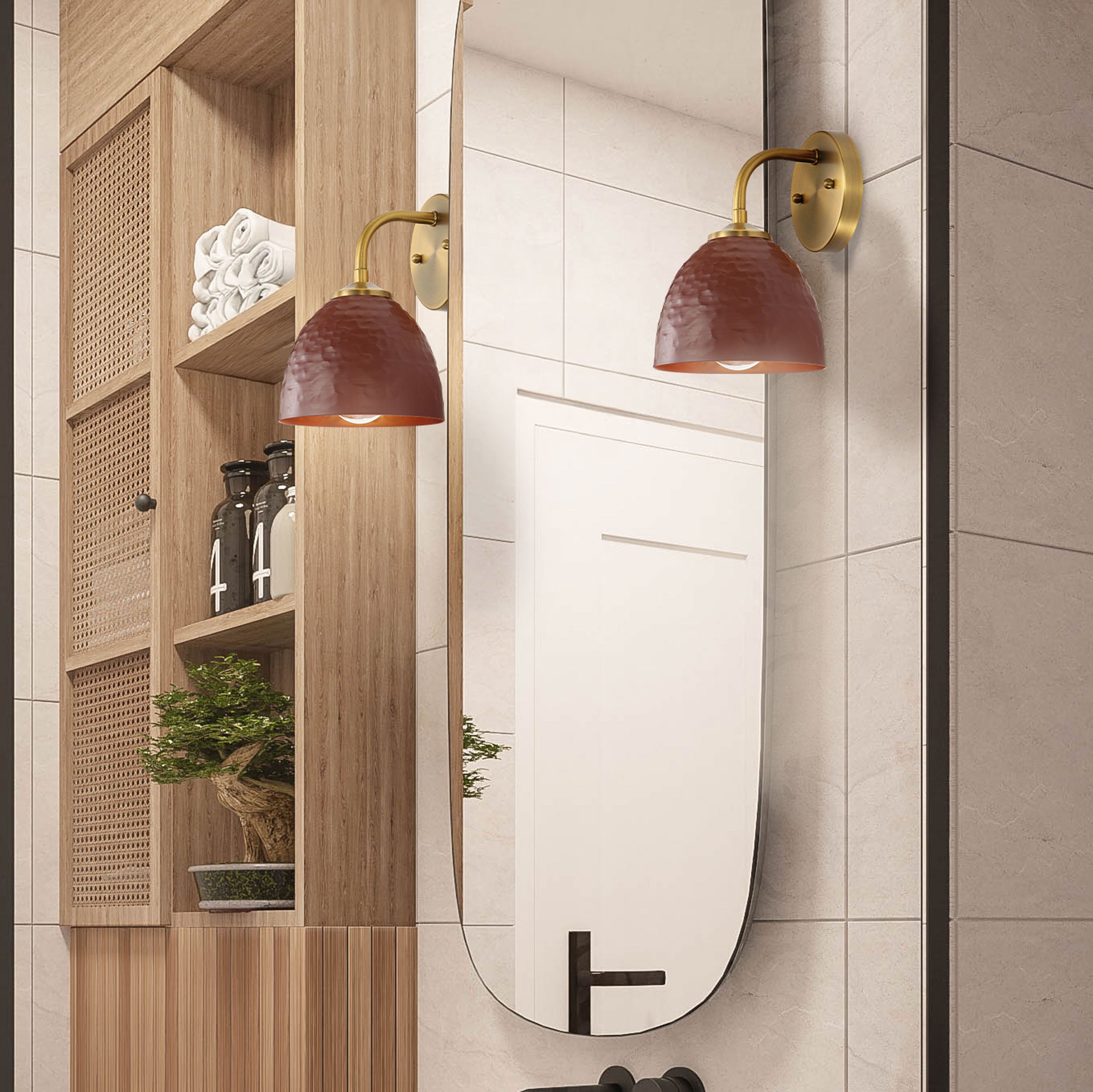 Shepard 1-Light Wall Sconce in Modern Brass with Russet Clay - Default Title - Golden Lighting