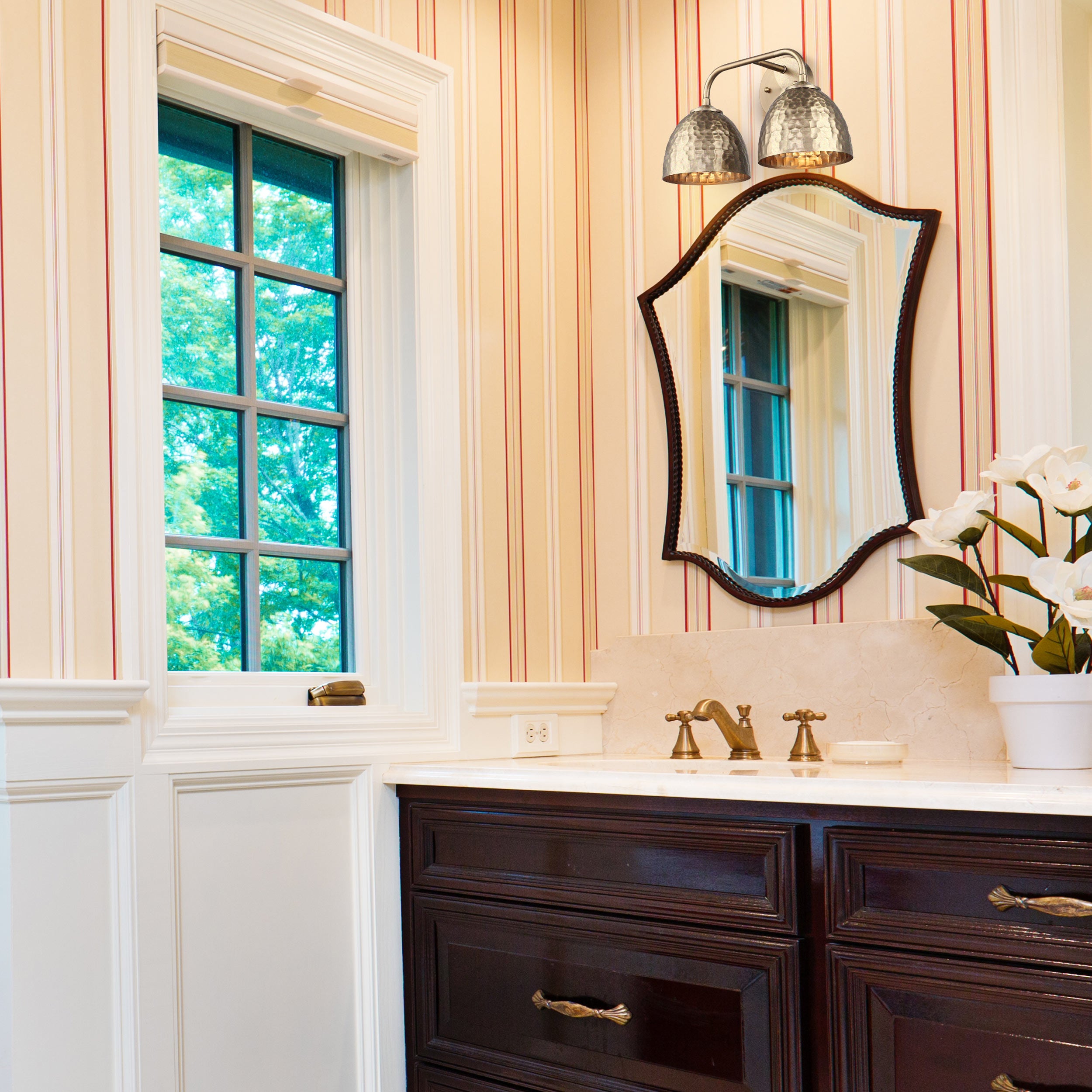 Golden Lighting Shepard 2-light Vanity in Modern Brass and Modern Brass shade