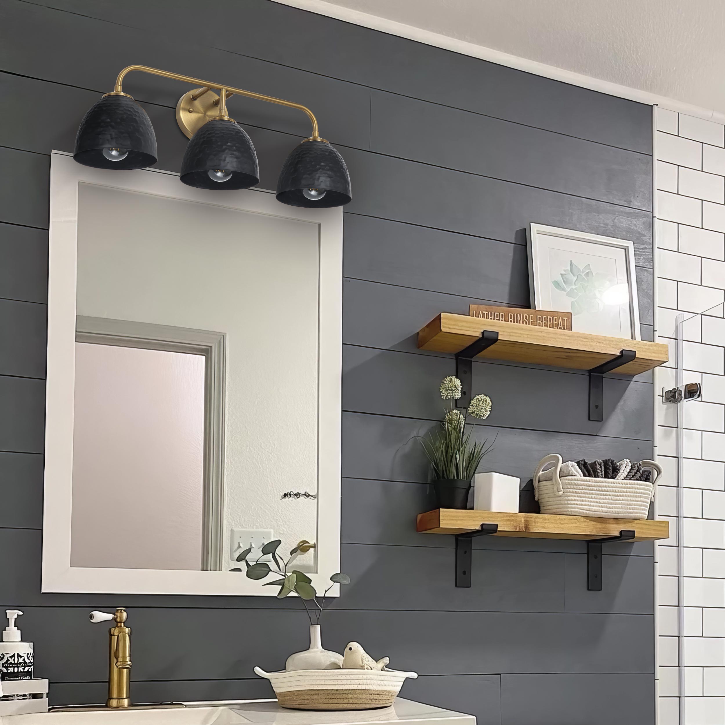 Golden Lighting Shepard 3-light Vanity in Modern Brass and Matte Black shade
