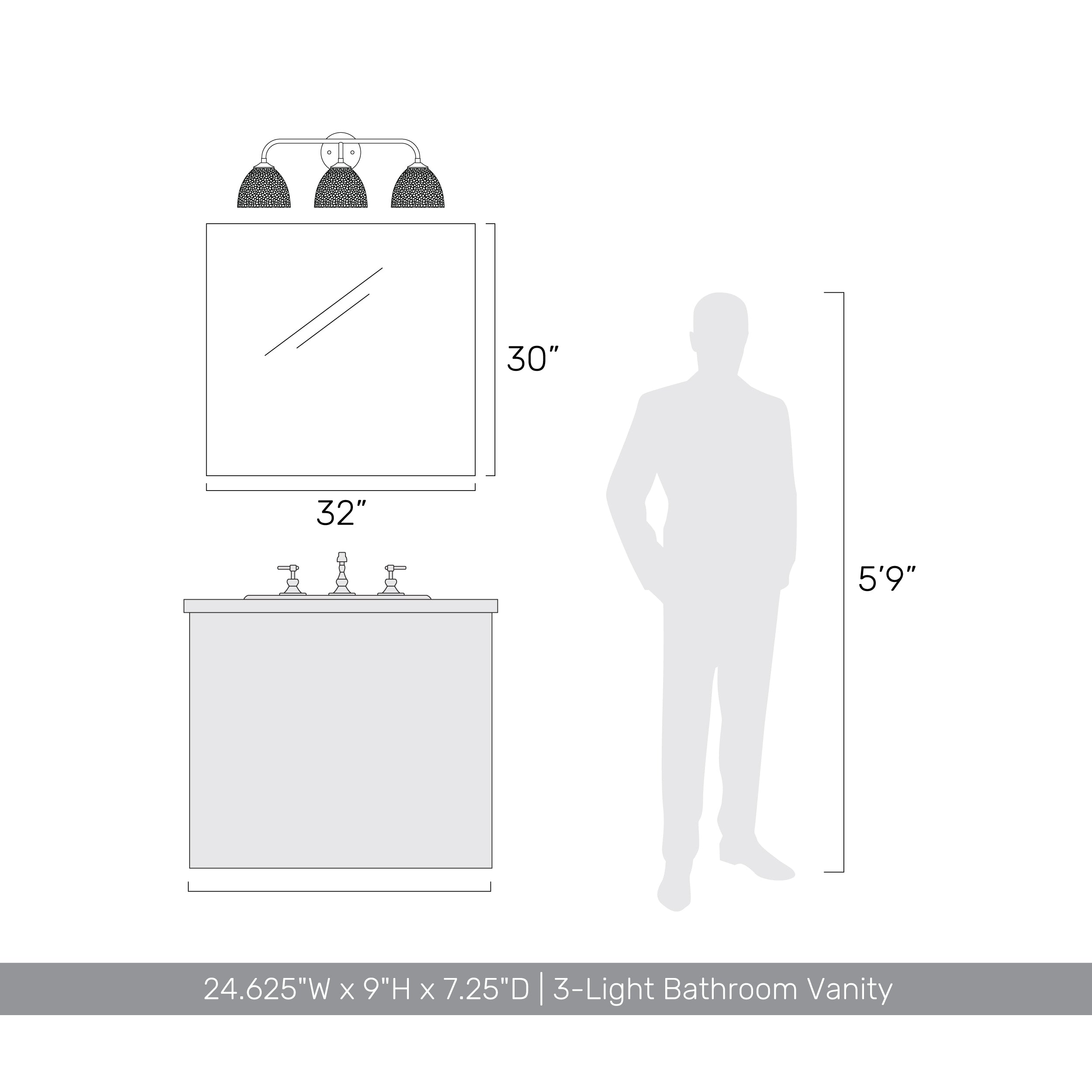 Golden Lighting Shepard 3-light Vanity in Modern Brass and Modern Brass shade - - Golden Lighting