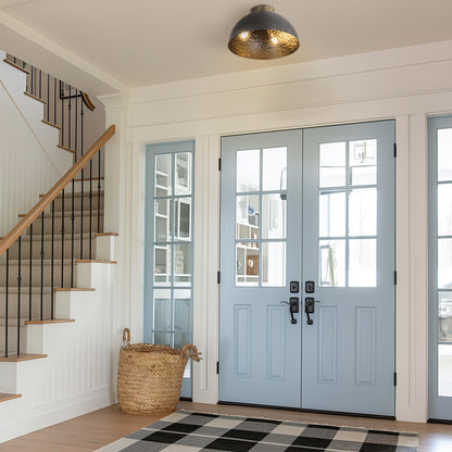 Golden Lighting Shepard 3-light Flush Mount in Modern Brass and Matte Black shade