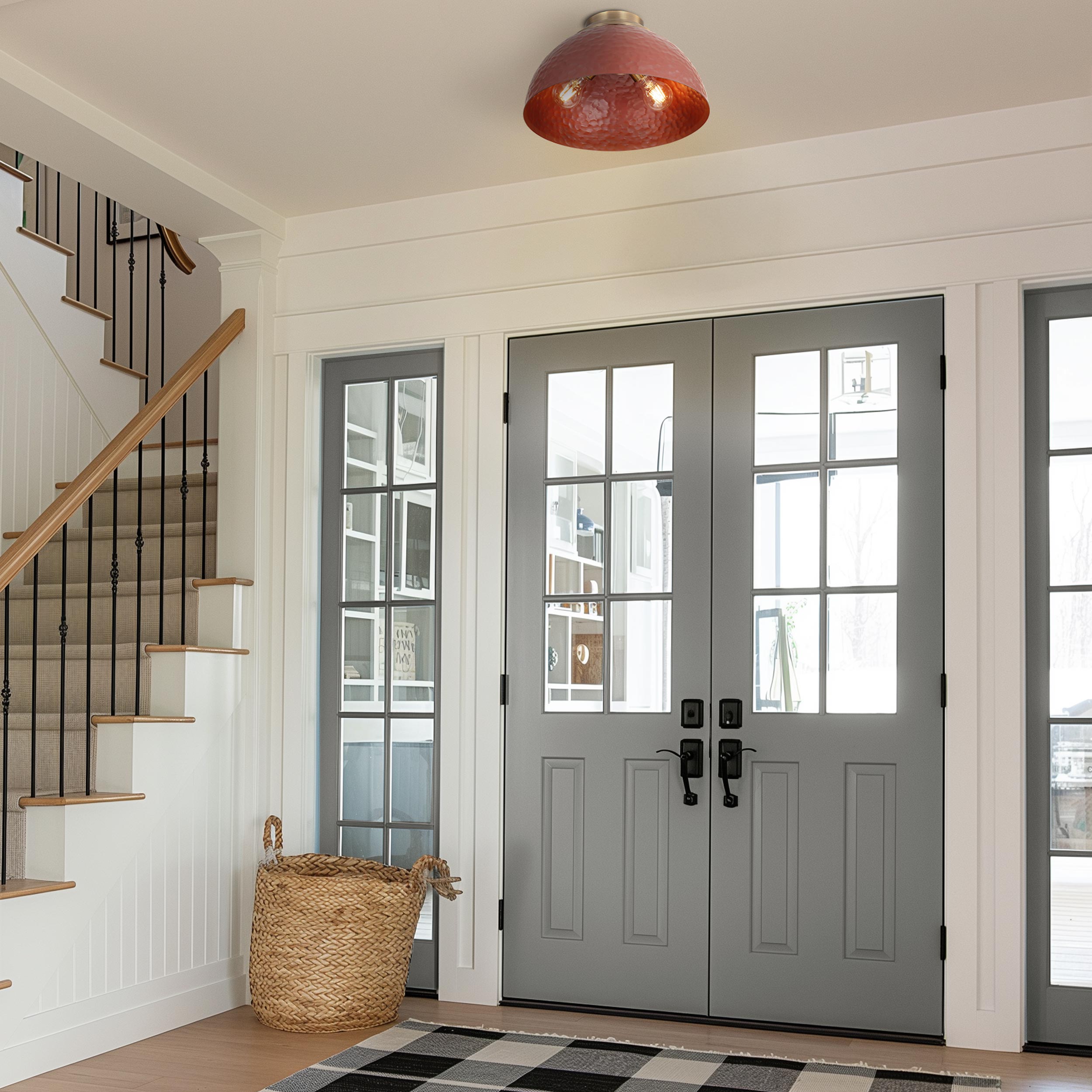 Golden Lighting Shepard 3-light Flush Mount in Modern Brass and Russet Clay shade