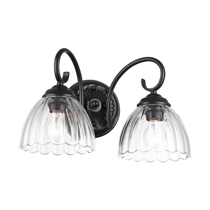 Audra 2-Light Vanity Light in Matte Black with Clear Glass - Matte Black / Clear Glass / Clear - Golden Lighting