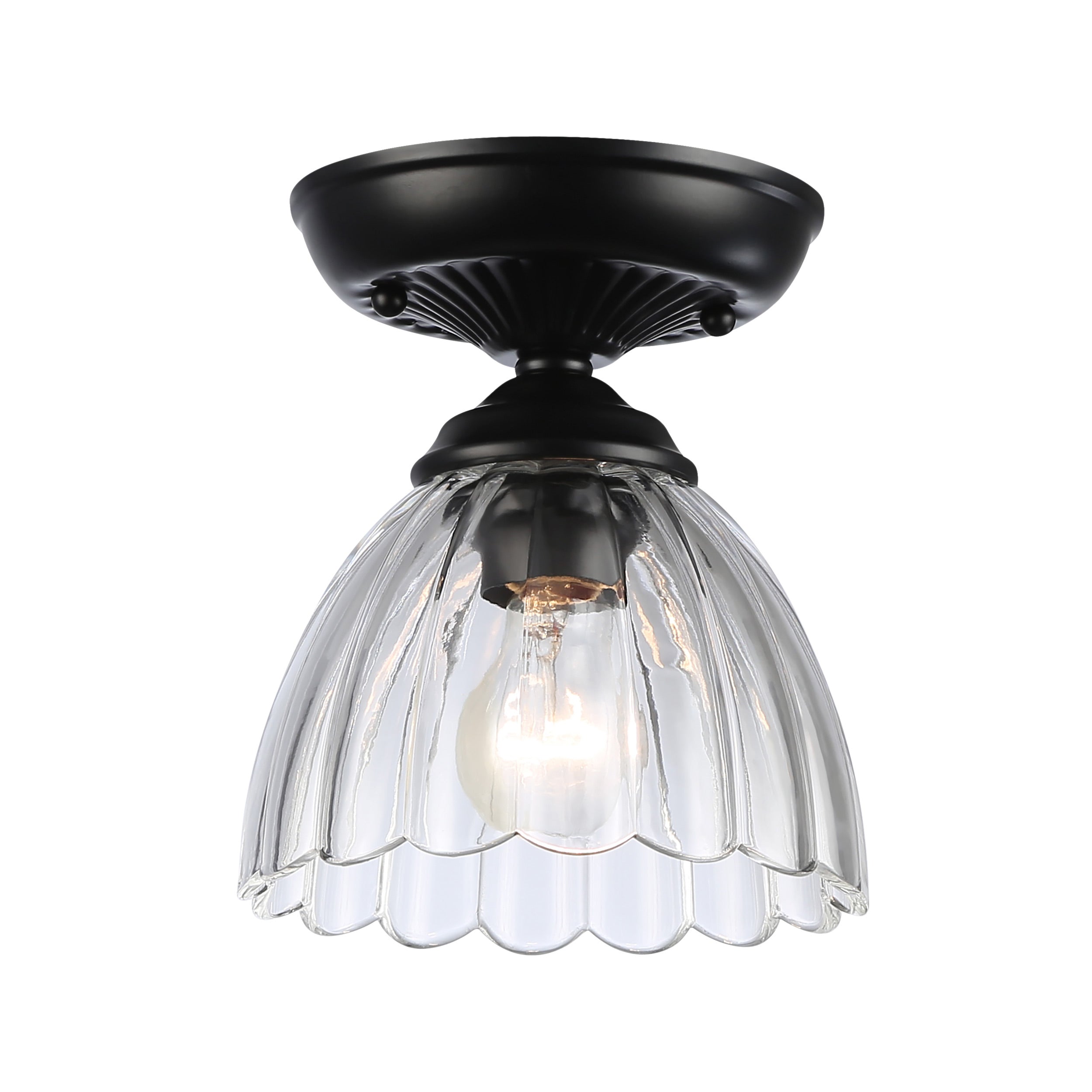 Audra 1-Light Semi-Flush in Matte Black with Clear Glass - Default Title - Golden Lighting