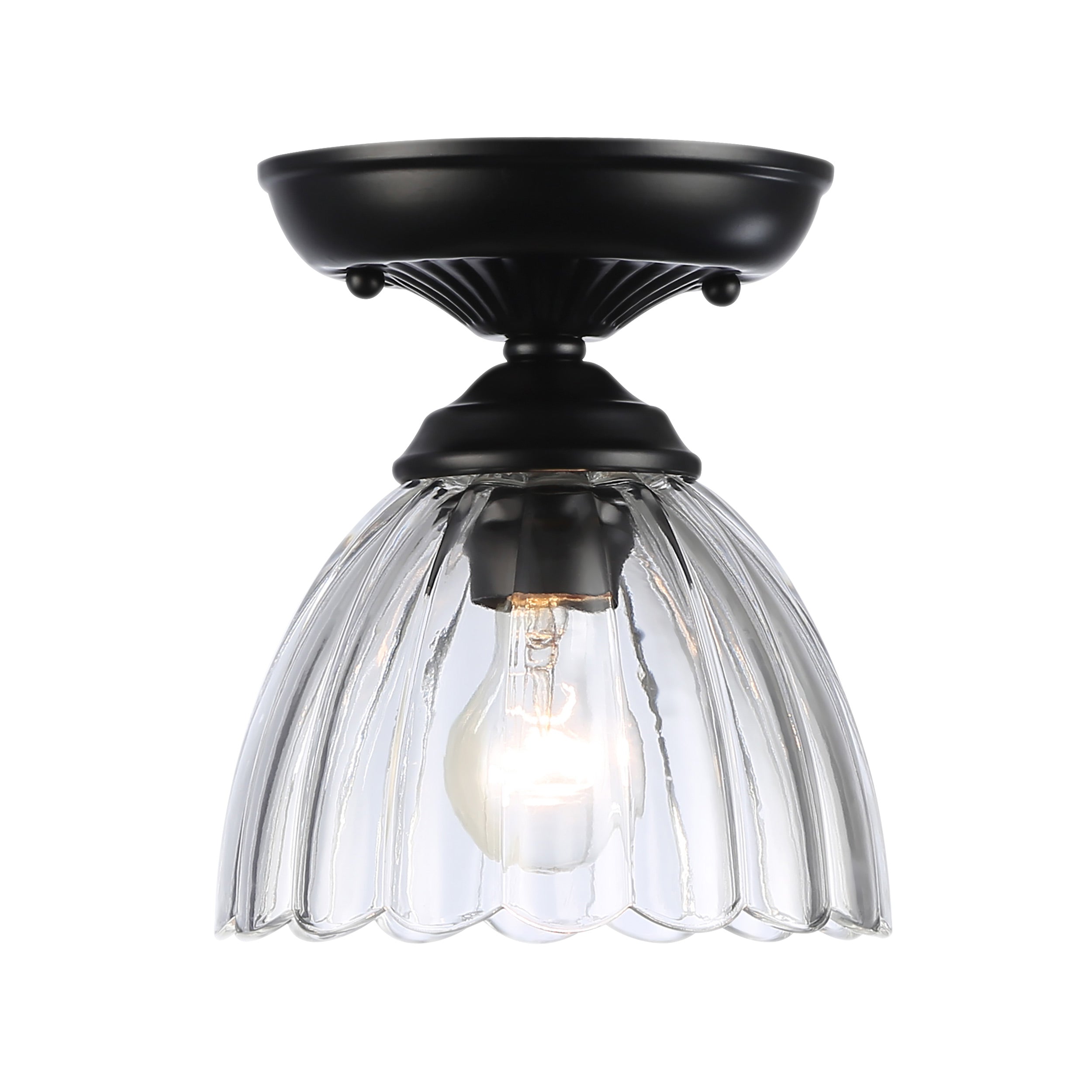 Audra 1-Light Semi-Flush in Matte Black with Clear Glass - - Golden Lighting