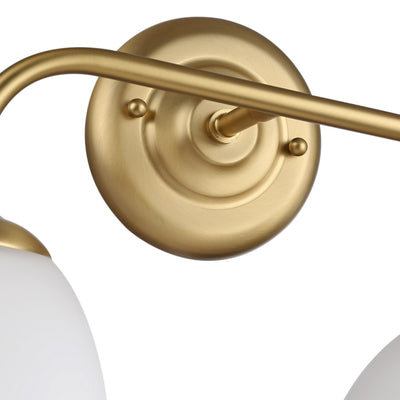 Dorinda 2-Light Vanity Light in Brushed Champagne Bronze with Opal Glass, canopy and backplate view - Golden Lighting