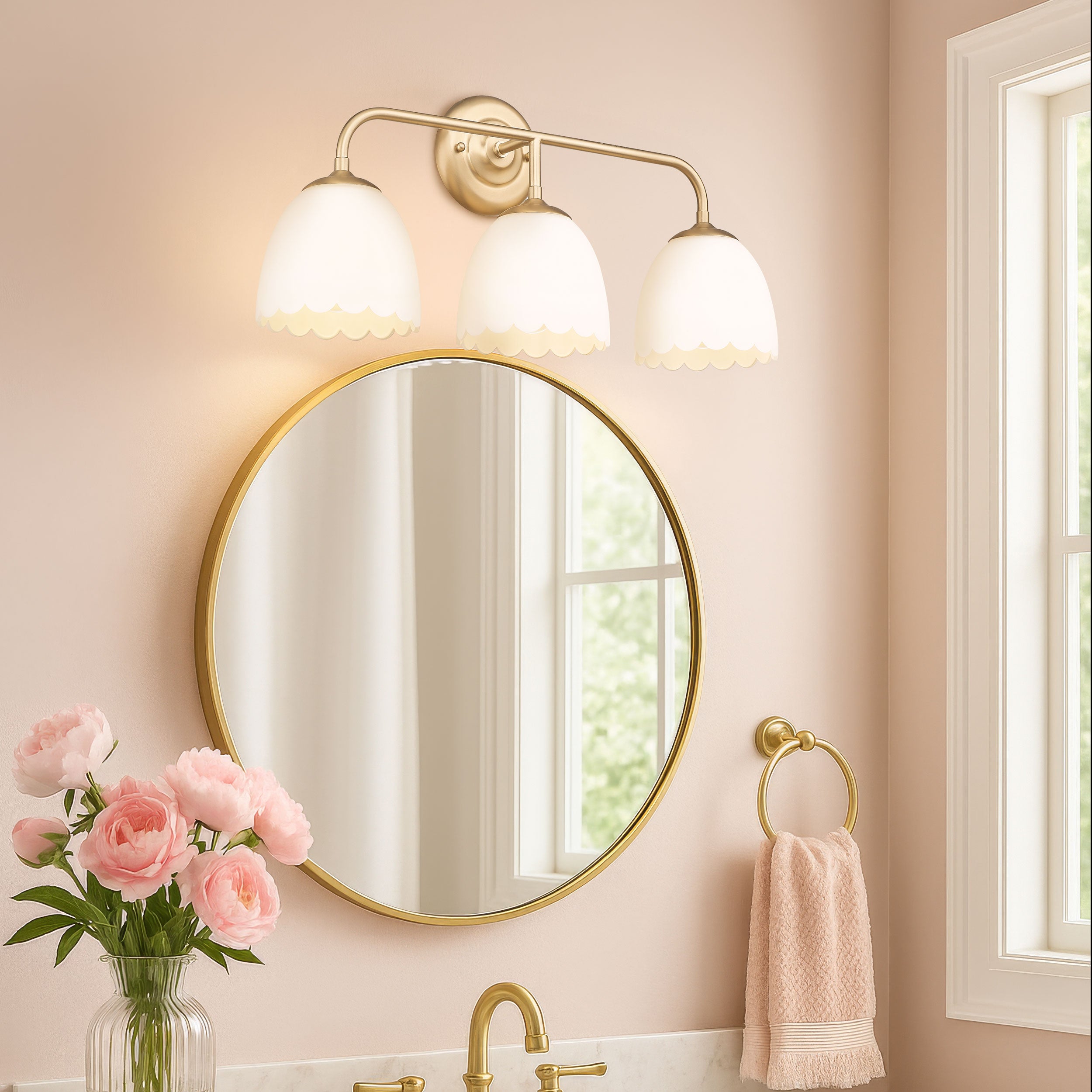Dorinda 3-Light Vanity Light in Brushed Champagne Bronze with Opal Glass - - Golden Lighting